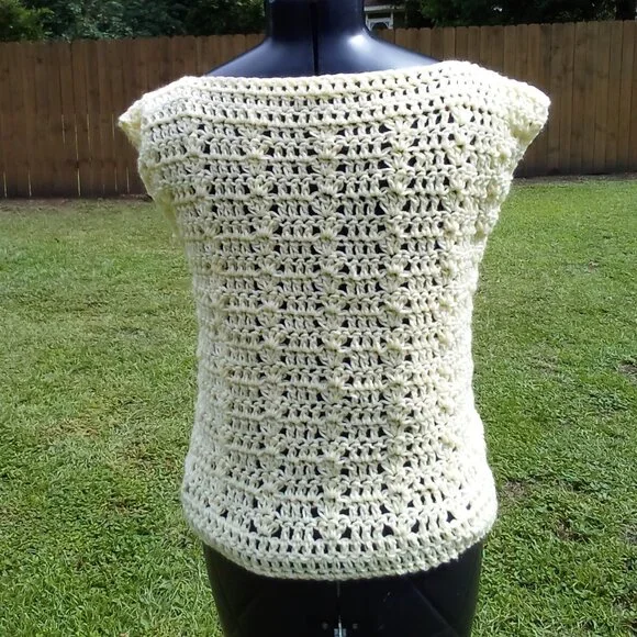Handed Crafted Peacock Shell Top, Color Cream, Size Large. - Picture 2 of 4